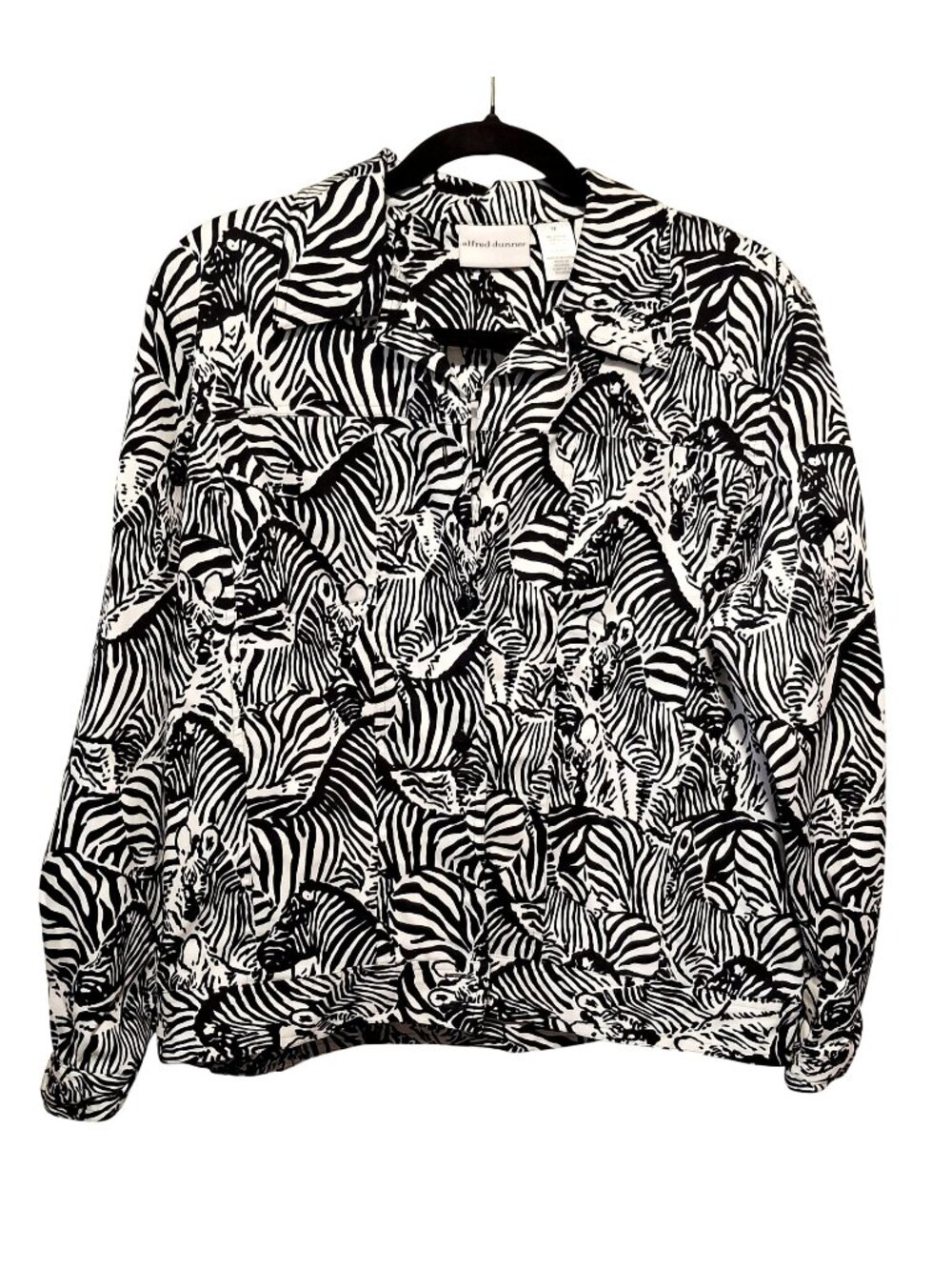 Alfred Dunner Zebra Print Black & White Long Sleeve Shirt Cotton Blend Size 12